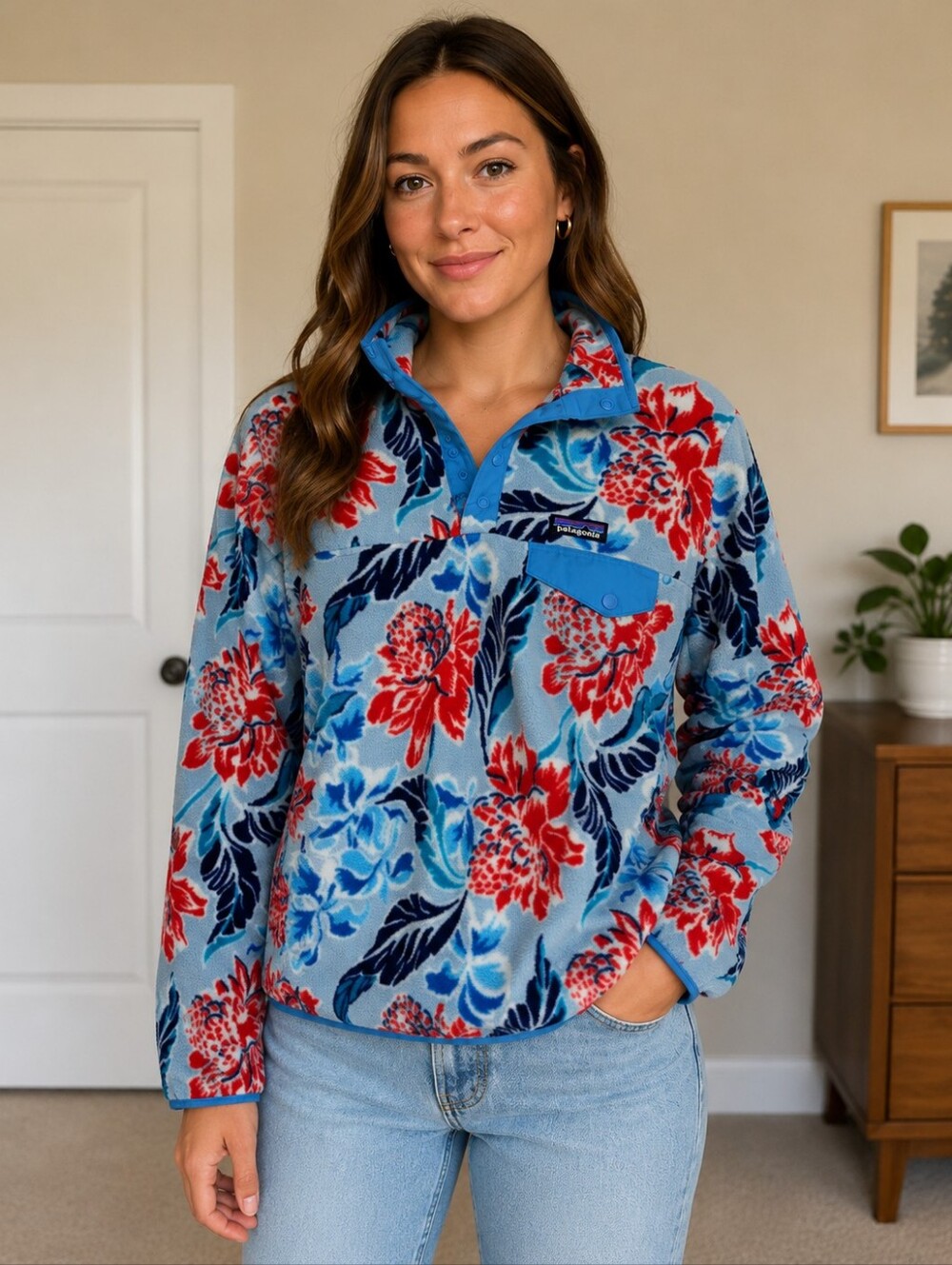 Patagonia Synchilla Snap-T Pullover Manoa Dusk Floral Fleece Women's Medium